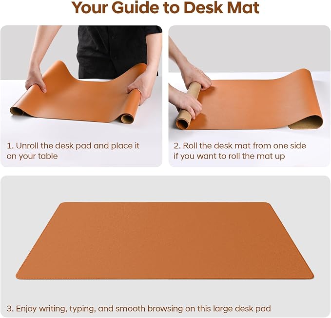 Leather Desk Pad Protector, Office Desk Mat, Large Mouse Pad, Non-Slip PU Leather Desk Blotter, Waterproof Computer Desk Writing Pad for Office and Home (Brown, 31.5" x 15.7")