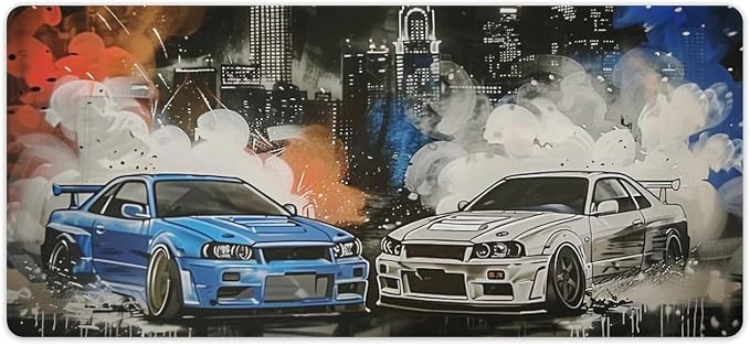 Car Gaming Mouse Pad Large Mousepad R34 R32 Racing Car Anime Aesthetic Graffiti JDM Big Computer Desk Mat Desk Pad for Keyboard and Mouse Mat Non-Slip Base 40x90cm, Style
