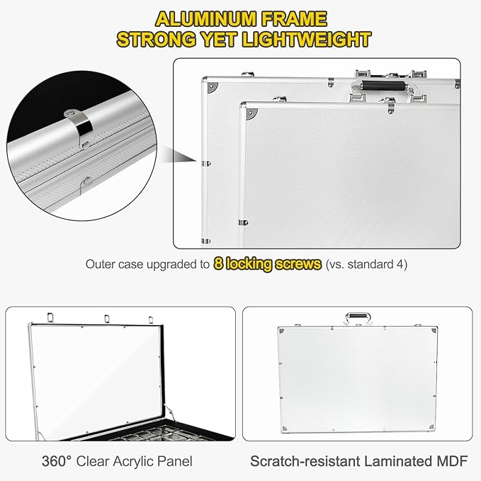 2 Pcs Trade Show Display Case – 34"x22" Large Tabletop Showcase | Aluminum, Locking, for Trading Cards, Sports Cards, TCG, Jewelry – Lightweight & Portable for Exhibitions and Collectibles