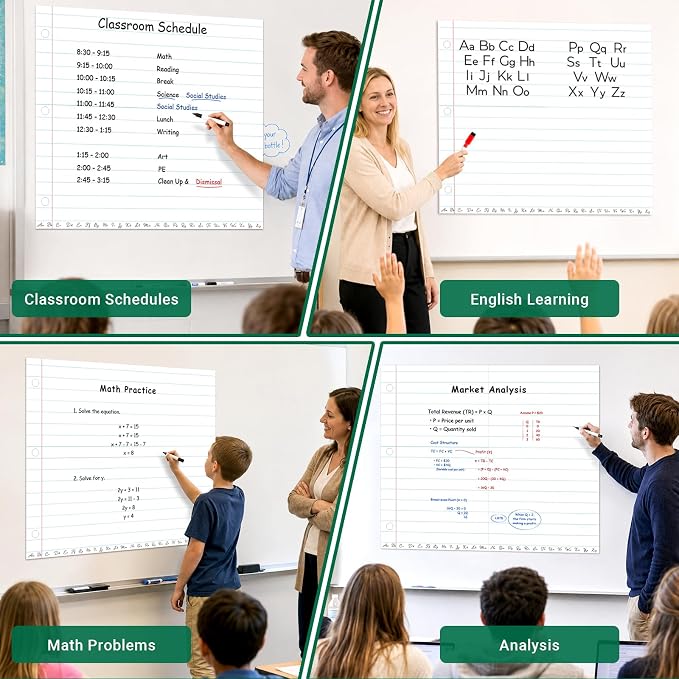 Giant Magnetic Notebook Paper for Classroom, 24 x 28 in Dry Erase Magnetic Lined Paper for Whiteboard, Reusable Magnetic Handwriting Paper for Teachers, Homeschool & Elementary School Supplies