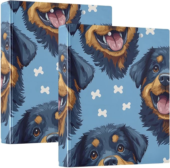 Rottweiler Bone Dog 3 Ring Binder with 2 Interior Pockets 1.5 inch Binders 3 Ring Heavy Duty Fit 8.5" x 11" Letter Size for Office School, 2 Pack