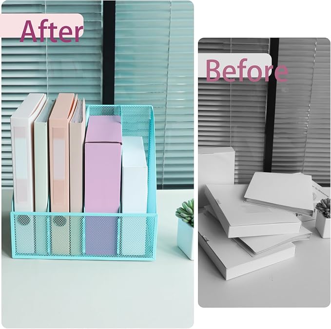 Desk Organizers, Metal Magazine File Holder with 4 Vertical Compartments Rack Binder File Organizer for Office Supplies, Home Workspace - Blue