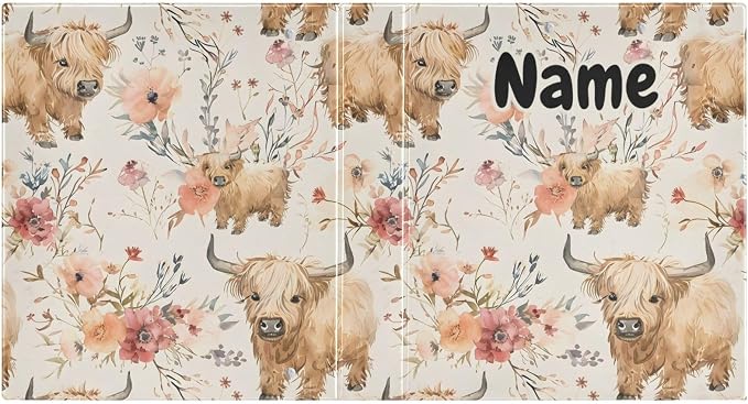 Custom 3 Ring Binder Cute Highland Cows Flowers 1.5" Round Ring Binders Personalized Name View Binder with 200 Sheet for Kids School Supplies Women Men Office, 1 Pack