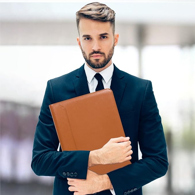 Brown Vegan Leather Binder Portfolio for Women and Men,3 Ring Padfolio Binder with Zipper, A4 Planner Folder with Laptop Pocket,Legal Size Portfolio,Work File Organizer for Women(Brown)
