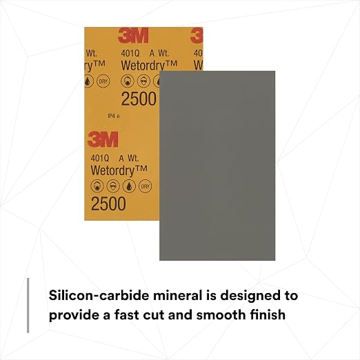 3M Wetordry Abrasive Sheet, 434Q, 02621, 1000+ Grade, 5 1/2 in x 9 in | 50 Sandpaper Sheets, for Auto Sanding, Metal Sanding, Finishing, Paint Prep