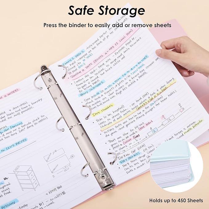 EOOUT 6 Pack 3 Ring Binders 2 inch, Three Round Ring 2'' Binders with 2 Pockets Interior, 6 Assorted Pastel Color, Fits 8.5'' x 11'' Letter Size Paper for School Office Supplies
