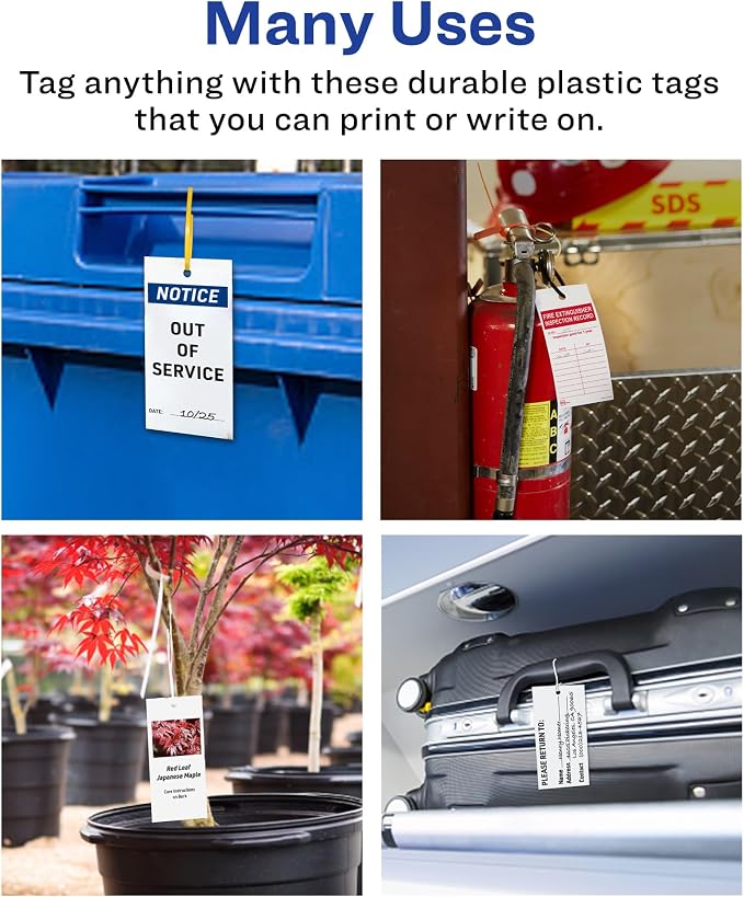 Avery UltraDuty Printable Plastic Hang Tags, 5.5" x 2.83", White Blank Tags, 50lb Pull-Strength, 60ct (62400)