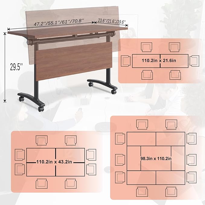 Conference Table,55.1''Folding Conference Room Table for 4-12 People,Mobile Flip Top MeetingTraining Table with Different Coulor and Styles for Offices, Classrooms,Meeting Room (8, 61''D)