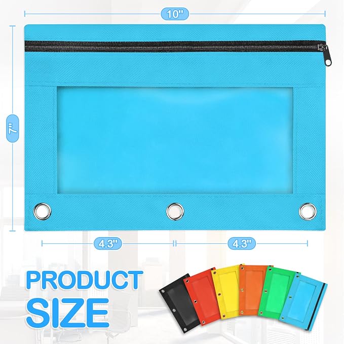 36 Pack Pencil Pouch for 3 Ring Binder 6 Colors for School Office Supplies | Smooth Zipper Pencil Pouch Bulk For School and Office Supplies With Clear Window,Pencil Pouch In 6 Assorted Colors