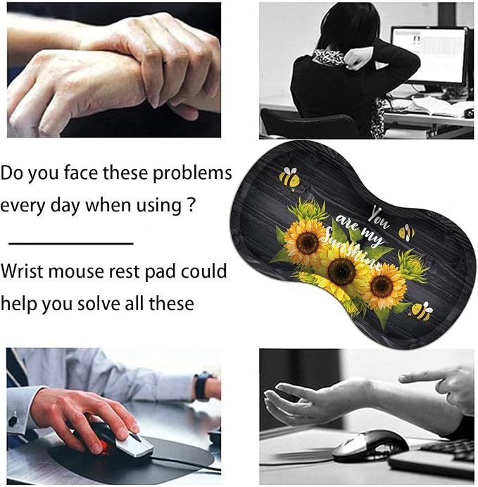 Large Gaming Mouse Pad 31.5x11.8 Inch Keyboard Pad + Ergonomic Wrist Rest Pad and Coaster with Non-Slip 3-Piece Desk Supplies Set, Sunflower, You are My Sunshine Design for Gamers/Office/Study