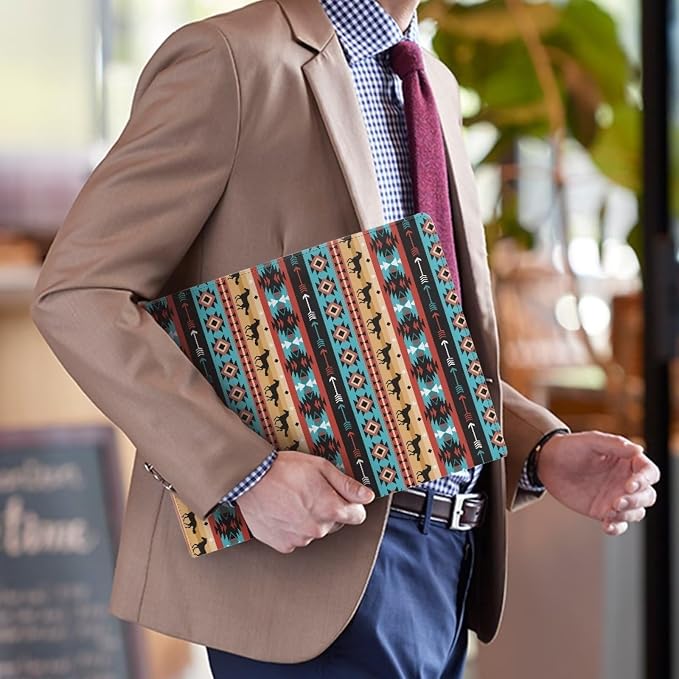 Dreaweet Aztec Native Ethnic Tribal Horse Pattern Padfolio Leather Portfolio Folder Document Resume Organizer File Holder Folders Letter Size PU Office Folder Binder