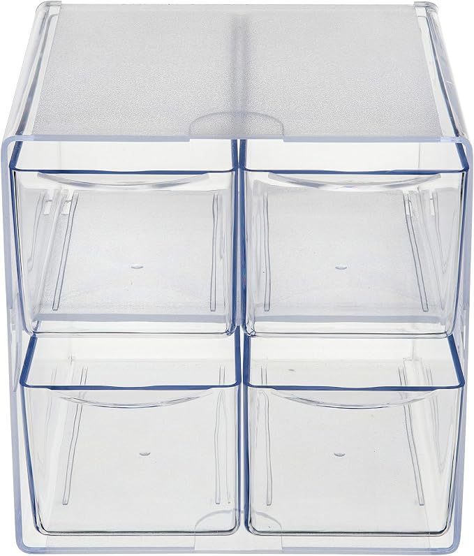 Deflecto Stackable Cube Organizer, Desk and Craft Organizer, 4 Drawers, Clear, Removable Drawers and Dividers, 6"W x 6"H x 7 1/8"D (350301CR)