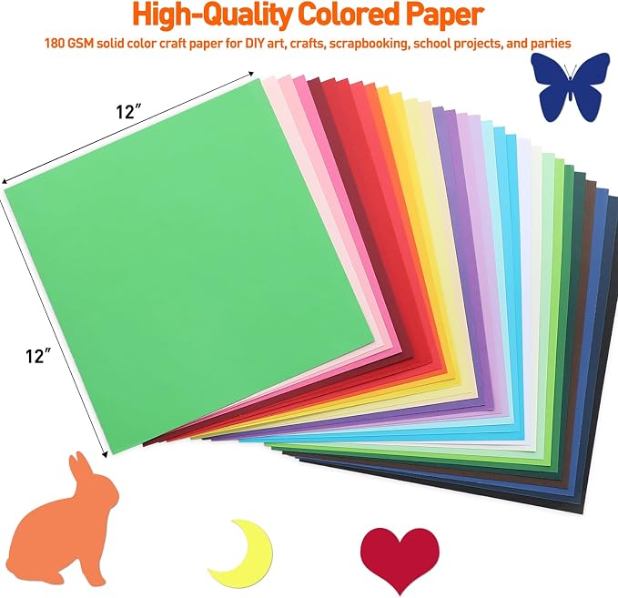 MAXECHO 12" X 12" Colored Cardstock Bulk 150 Assorted Sheets in 30 Colors Construction Paper Card Stock Printer Paper for DIY Crafts, Kids School Supplies, Cricut, 180 GSM