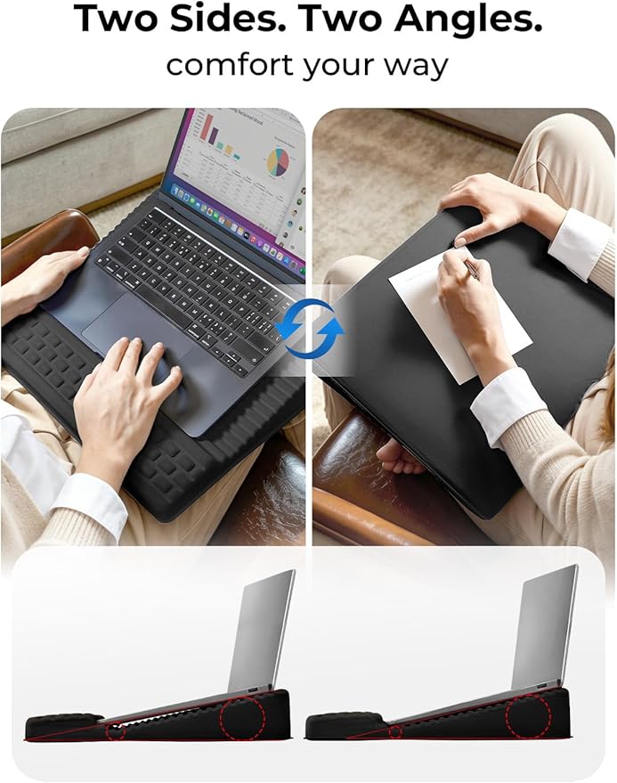 Adjustable Lap Desk with Wrist Rest, Reversible Laptop Stand | Cooling Grip Surface, Fits up to 17'' Laptop, Portable Lap Desk with Pillow Cushion, Computer Tray for Home Office, Black