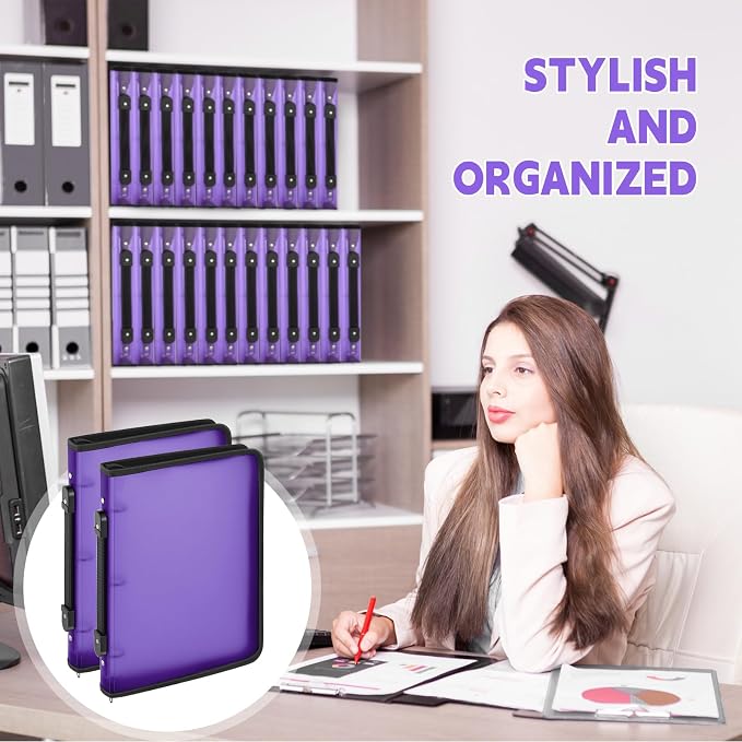 Teling 4 Pcs 1 Inch Zipper Binder 3 Ring Organizer, Purple | Secure Zipper Closure, Refillable 3 Ring Design, Handle Carry, Fits Letter Size Papers for School, Office and Projects