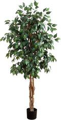 Nearly Natural 5ft Artificial Ficus Tree, Triple Trunk Faux Greenery with Natural Wood Trunks for Indoor Home Decor, with Black Nursery Pot