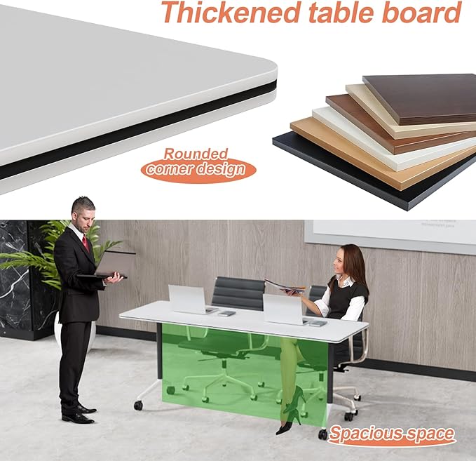 Conference Table Flip Top Mobile Conference Room Tables,Folding Conference Table with Wheels,Large Meeting Training Seminar Table Saving Space for Office Classroom(6D,61'')