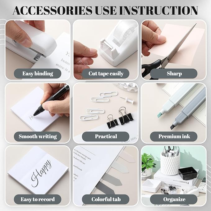 Kosiz 27 Pcs Black and White Desk Accessories Gift for Aesthetic Desk Organizer White Office Supplies Pen Holder Sticky Notes Stapler Binder/paper Clips Scissor Staple for Back to School(Classics)