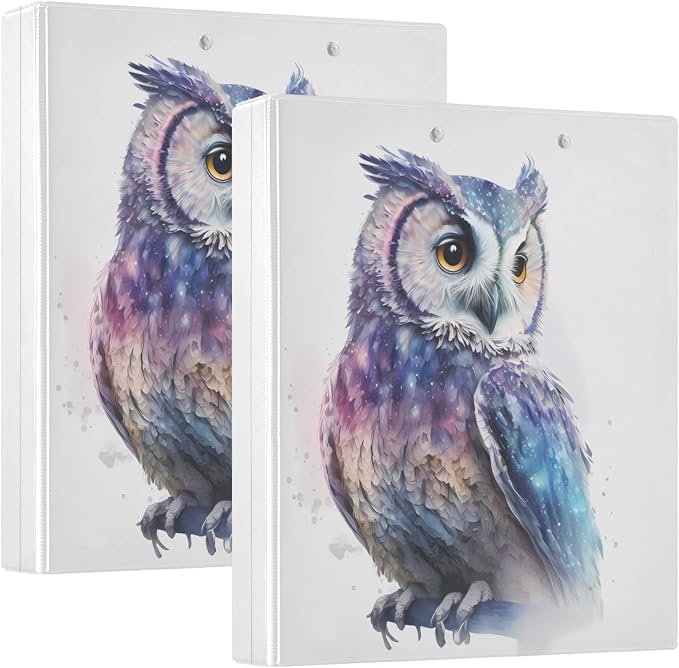 Custom 3 Ring Binder Owl Watercolor 1.5" Round Ring Binders Personalized Name View Binder with 200 Sheet for Women Men Office Kids School Supplies, 1 Pack
