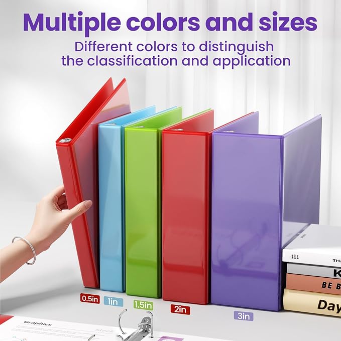 SUNEE 3 Ring Binder 2 Inch D Ring, Clear View Binder Three Ring PVC-Free (Fit 8.5x11 Inches) for School or Office Supplies, Dark Purple, 1 Pack
