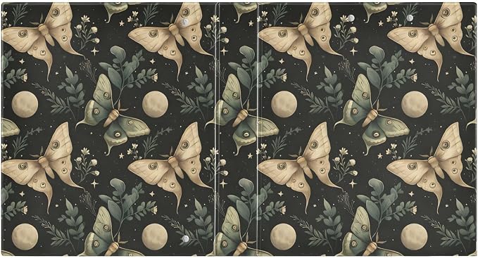 3 Ring Binder Moon Moth Green Boho 1.5 inch Binders Three Ring Binders with Clipboard Fit 8.5'' x 11'' Paper 3 Interior PVC Clear Pockets for Office Supplies