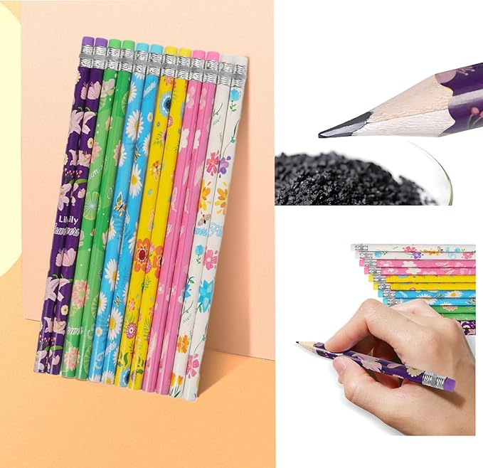 192pcs Flowers Pencils with Eraser Wood Pencils Bulk (Flowers, 192)