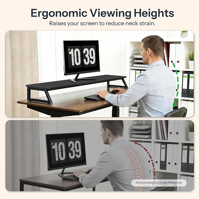 HOOBRO Dual Monitor Stand Riser, 39 Inch Large Computer Monitor Stand for 2 Monitors, Computer Monitor Riser, Desk Shelf Organizer for Office Desk, Accessories, Black BB121CJ01