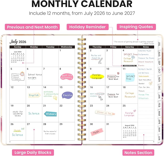 ZOTIA Planner 2026-2027, Jul 2026-Jun 2027 Weekly & Monthly Calendar