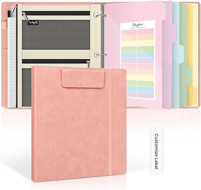 SKYDUE 3 Ring Binder with Magnetic Clipboard, 1 Inch Binder with 5 Dividers | Faux Leather Binder, Folder, Binder Pouch, Plastic Sleeves, and notepad, Ideal for Office & School Supplies Organize