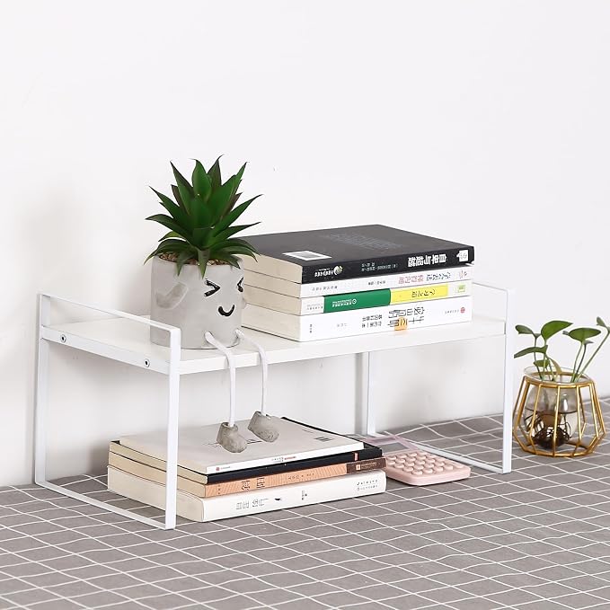 YGYQZ Desk Shelf Organizer, 1-Tier Desktop Bookshelf, White | Cute Minimalist Style, Modular Desktop Storage, Space-Saving Organization, Ideal for Office & Dorm
