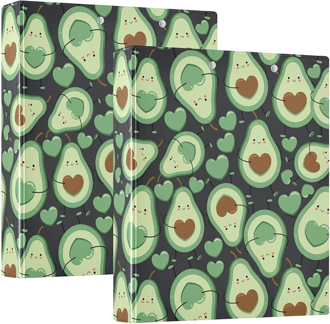 Happy Green Avocado Binder 3 Ring 1.5 Inch Binder with Clipboard&Pockets, Hardcover Binders Heavy Duty Large File Folder for Office School Supplies - Holds 200 Sheets,2 PC