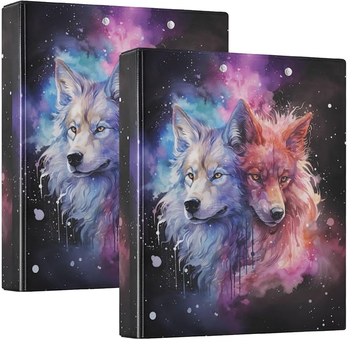 3 Ring Binder, Space Galaxy Wolf File Folder Holds 200 Sheets File Storage for Women Men School Office Supplie