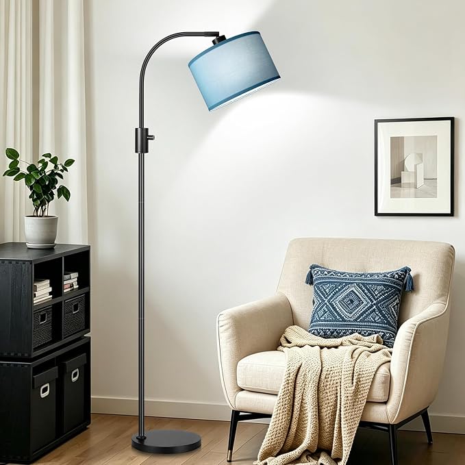 Nintiue Dimmable Black Floor Lamp, 1200 Lumens LED Edison Bulb Included, Arc Gold Floor Lamps for Living Room Modern Standing Lamp with Sky Blue Shade