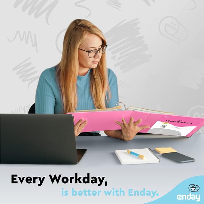 Enday 3 inch Binder (12 Pack - Pink) 3 Ring Binder 3 inch with Clear View Cover and 2 Inside Pocket - for Letter Size 8.5 x 11'' Paper, Ideal for School Supplies, Office, and Home