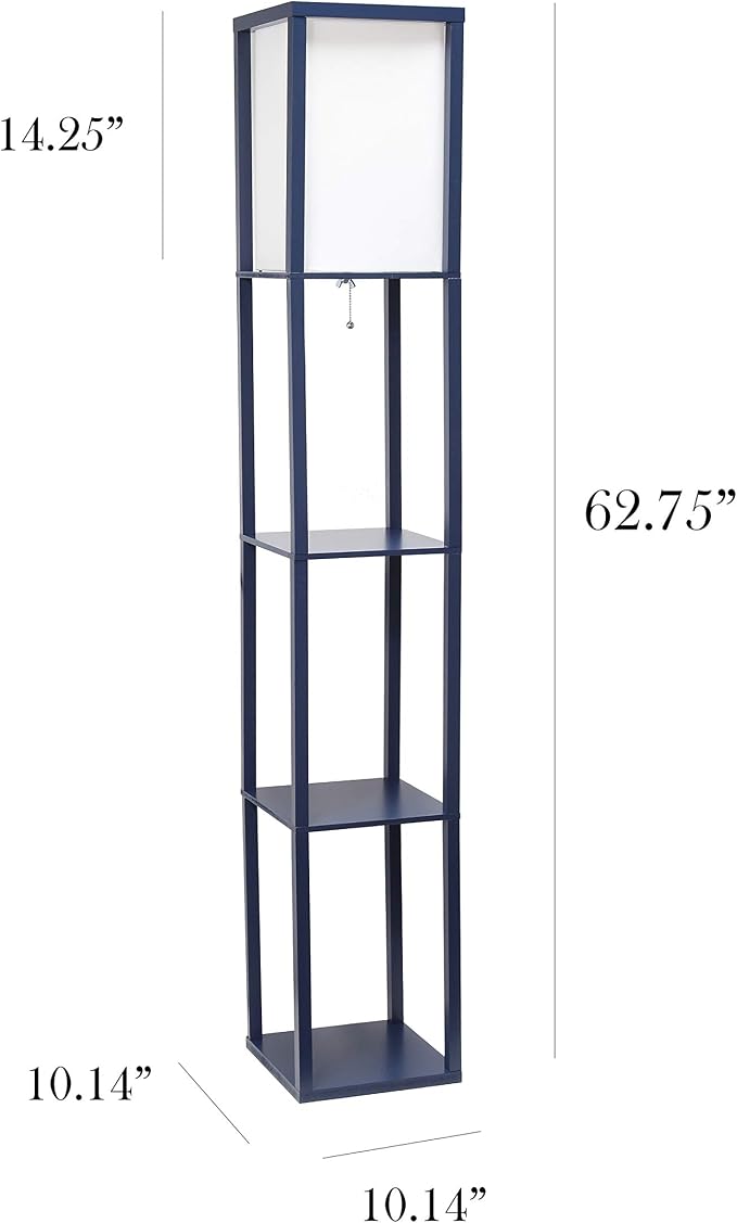 Simple Designs LF1014-NAV Etagere Organizer Storage Shelf Linen Shade Floor Lamp, Navy