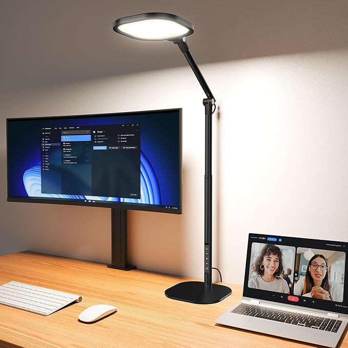 Tall LED Desk Lamps Home Office, Edge-Lit Eye-Care, 50 Light Modes | 40", Dimmable & Flexible, CRI>97.8, Memory and Timer Func, Stable Metal Base, Desk Lights for Home Office, Video Calls, Task