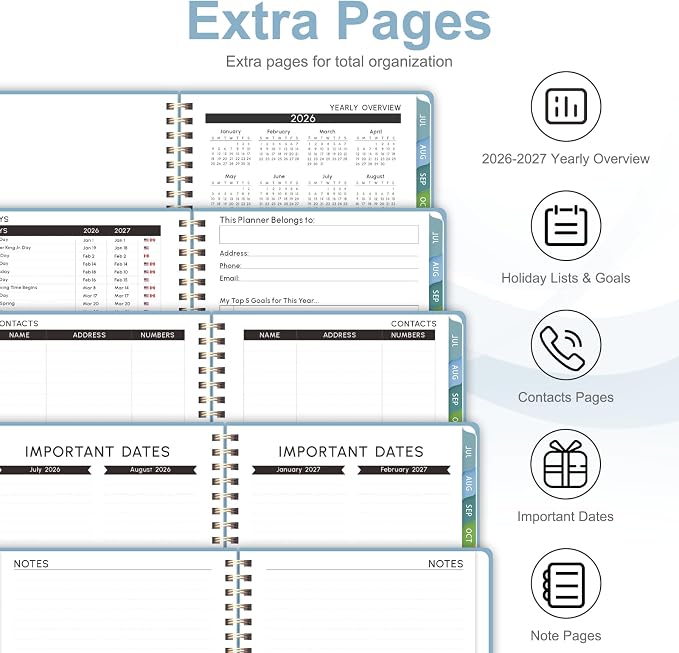 Planner 2026-2027, Academic Weekly and Monthly Calendar Planner, July 2026 - June 2027, Hardcover Spiral Agenda Book, School Supplies for Teacher Student - Letter Size(8.5" x 11")