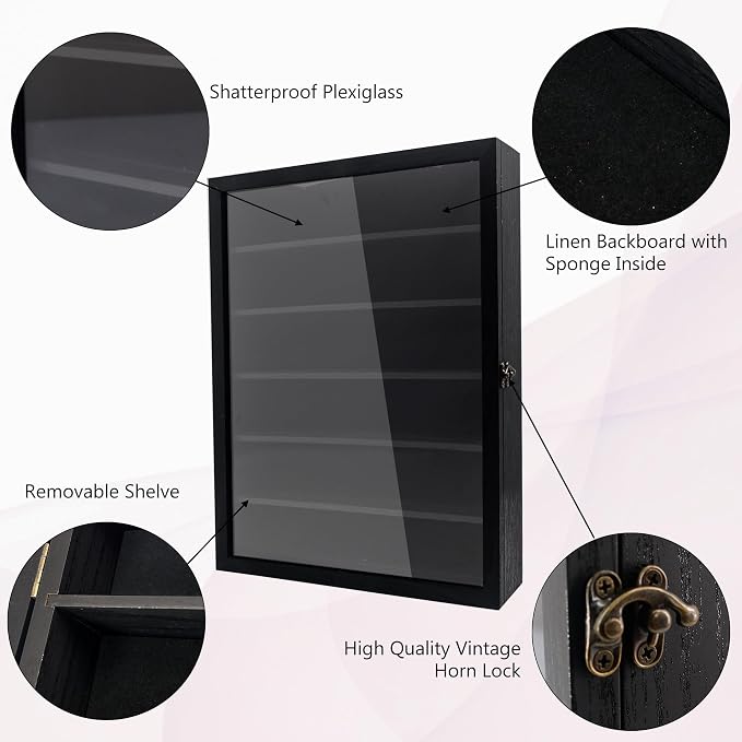 Shadow Box Frame with Removable Shelves, Black 12x16 Deep Memory Box Display Case for Keepsake Collectibles, Coins Military Medals Pins Wedding Flowers