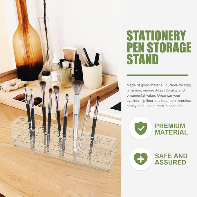 Tofficu Acrylic Pen Holder, Slots Pen Display Stand Double Layer, Clear Pen Stand For Marker Pens Makeup Brush Home Office Desk Supplies