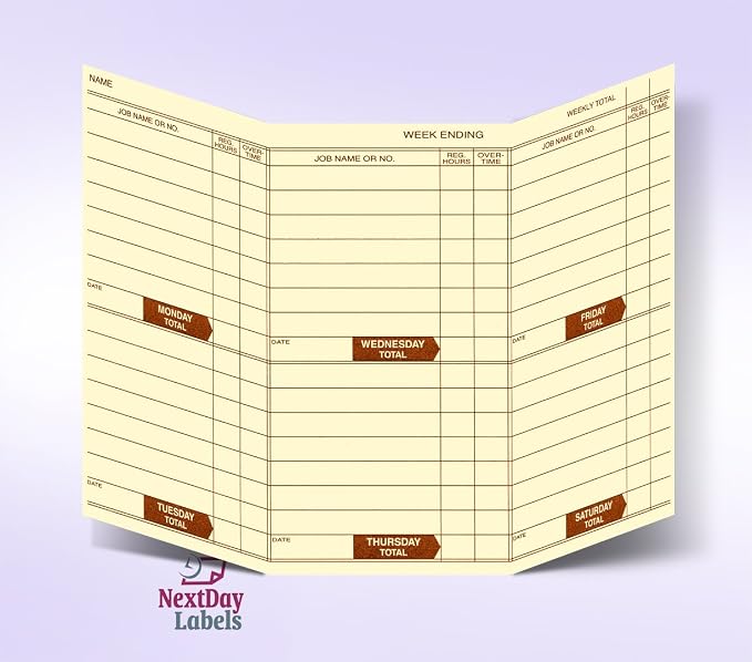 NextDayLabels Weekly Employee Pocket Size Time Cards, Made in the USA