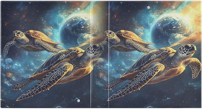 ALAZA 3 Ring Binder Two Turtle Earth Clipboard Round Ring Binder Holds 1.5 Inch Three Rings Binders for Office Supplies, 1Pack