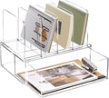 YUXUN Desk Organizer with Drawers, Acrylic File Organizer with 4 Vertical File Holders and 1 Sliding Drawer,Multifunction Desktop Accessories Storage for Home Office&School, Clear