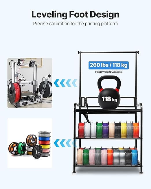 VEVOR 3D Printer Filament Storage Rack with Power Strip, 3-Tier Stand with Filament Storage, Spools Holder Racks Cart with Wheels, Filaments Organzied for 3D Printing Station, Workshop (Shelf Only) | Spool Holder Racks Cart with Wheels for 3D Printing ...