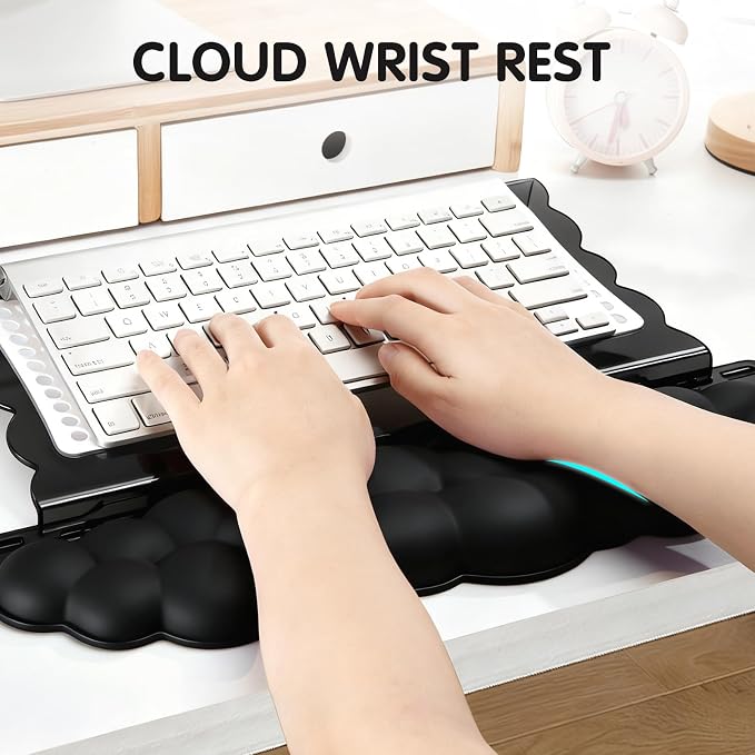 Black Acrylic Keyboard Stand with Wrist Rest，Detachable/Adjustable Width | Ergonomic Cloud Wrist Rest Keyboard Support，Width Adjustment 9.7-16.8 in,for Laptop,Office Desk - Portable Comfortable Typing