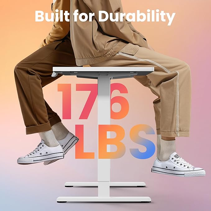 HUANUO 43 x 24 inch Electric Standing Desk Adjustable Height, 4 Memory Height Settings, Sit Stand Up Desk for Home Office & Computer Workstation, White
