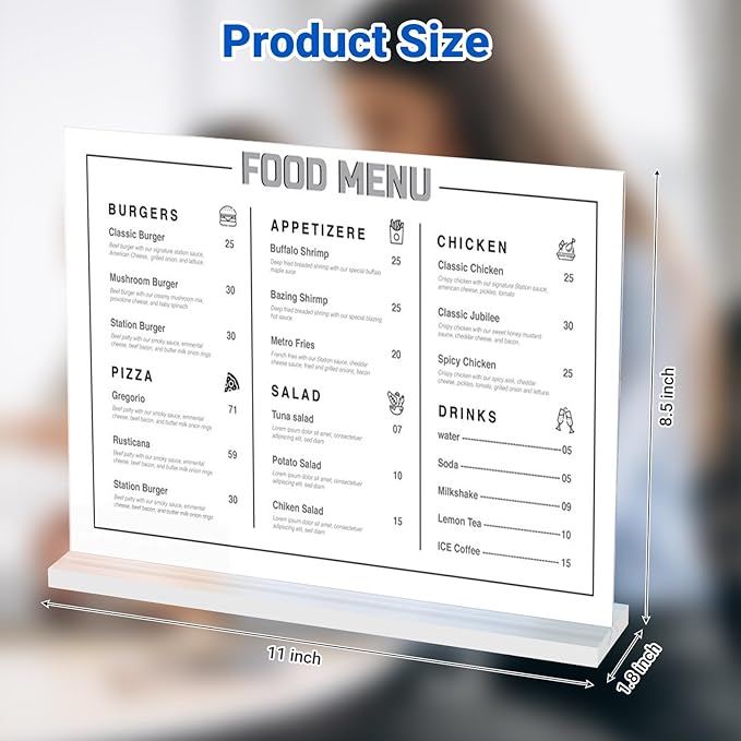 3 Pack Acrylic Sign Holder 11 x 8.5 Horizontal, Double-Sided Clear Sign Holder Plastic Stands for Display, T Shape Acrylic Table Sign Stands for Office Store Restaurants Wedding Party Decoration