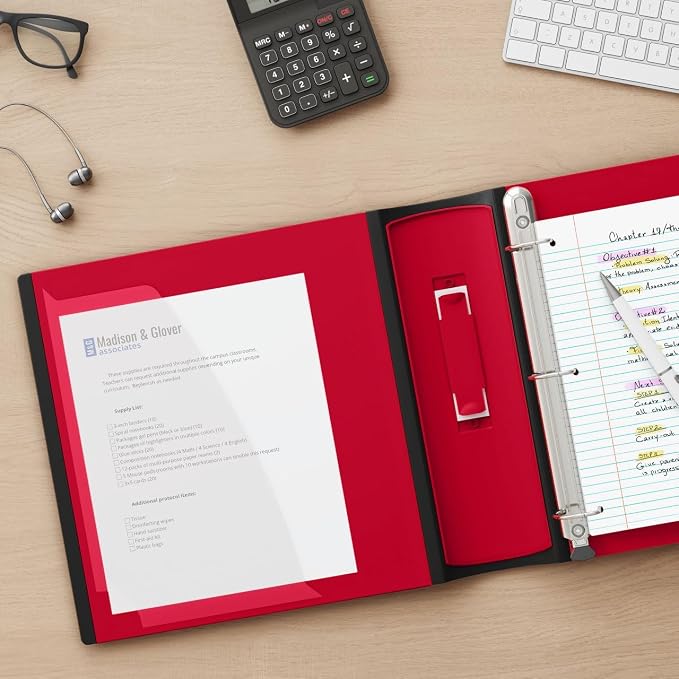 Staples Heavy-Duty 2-Inch D-Ring Binder, Red, Holds 540 Sheets | 3-ring binder with pockets for durable school and office document storage.