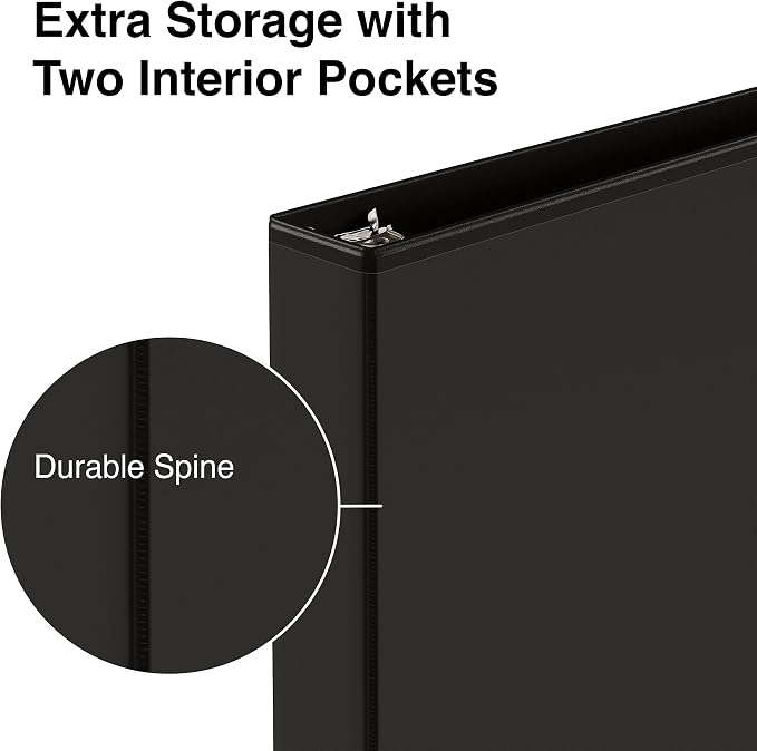 Staples 1" 3-Ring View Binder, Black, 4/Pack