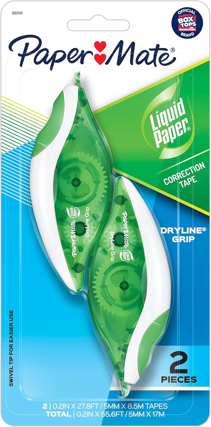Paper Mate Paper Mate Liquid Paper DryLine Grip Correction White Tape, 2 Count
