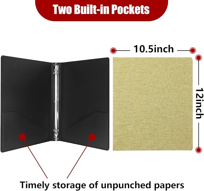 Vienrose Linen 3 Ring Binder 1 Inch, Letter Size, 2 Pack, DarkGreen | Round rings, 8.5'' x 11'' paper, school office home, recipe binder, dual pockets